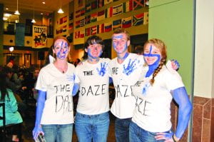 Fans of The Daze dressed up in blue and white to support the band at Centre Encore and Student Activities Council’s Battle of the Bands event