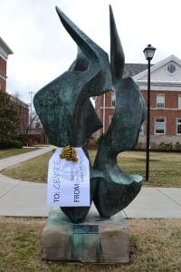 Various items on Centre’s campus were tagged with giant gift tags and bows to inform the community what comes from donations