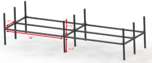 Shows the dimensions of the 2 by 2 cell setup