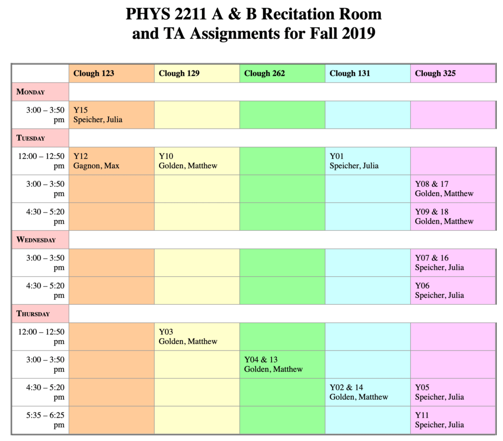 2211 recitations, fall 2019