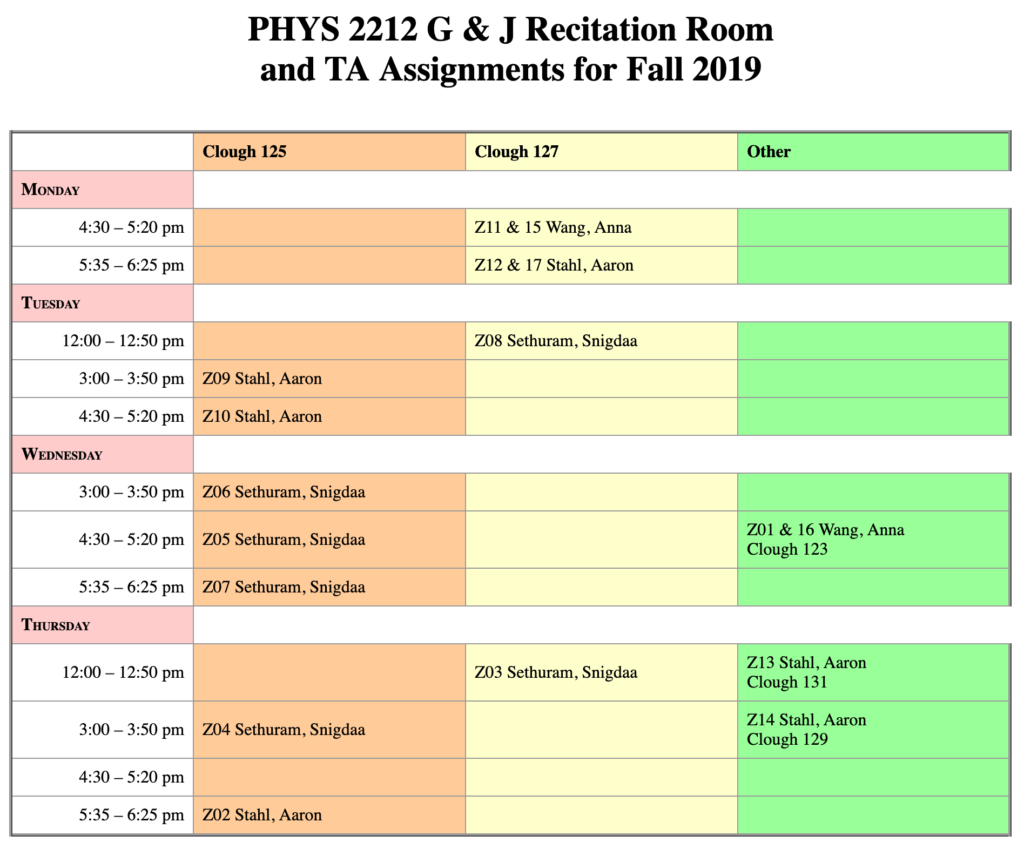 2212 recitations, fall 2019