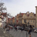 The daytime view Nerudova Street from high above