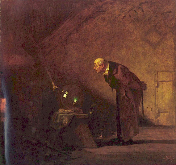 Painting of an alchemist by Carl Spitzweg, circa 1860.