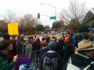 Noon No-to-Trump demonstration at the Clock Tower, downtown Santa Cruz