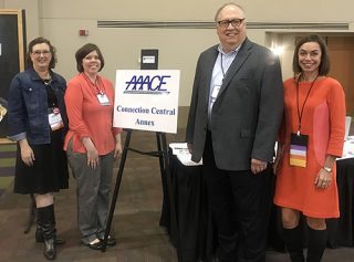 University of Arkansas faculty and staff members, from left, Vicki Dieffenderfer, Shelly Walters and Kenda Grover are pictured with Ralph Brockett, professor of adult education at the University of Tennessee, second from right.