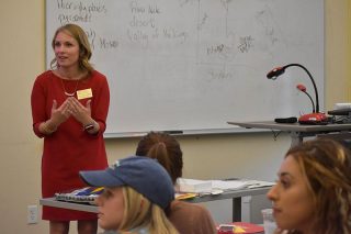 Courtney Cochran, Arkansas Teacher of the Year, talks to U of A students about the importance of a teacher understanding students' backgrounds.