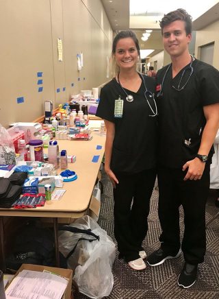 Carly Mott and Ryan Plath provided medical assistance at a shelter in the Houston area.