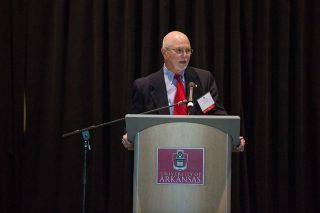 Les Carnine speaks at this year's luncheon for benefactors and scholarship recipients.