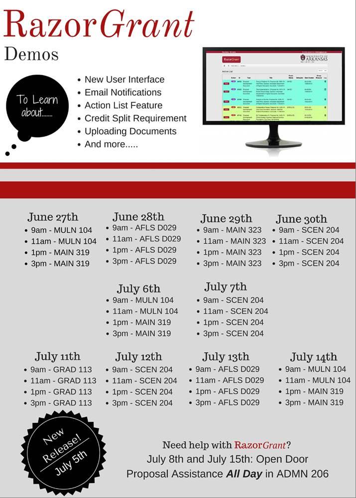 Flyer Showing RazorGrant Training Schedule