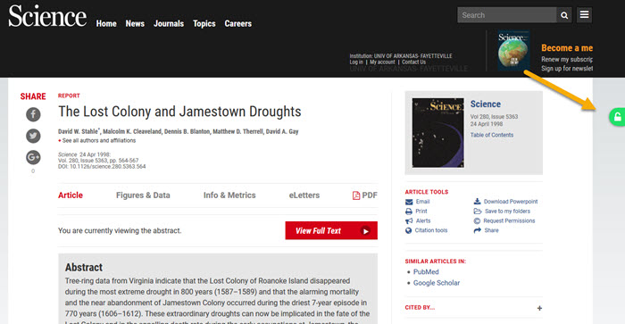 The Unpaywall Tab shows green if an open access copy is found. 