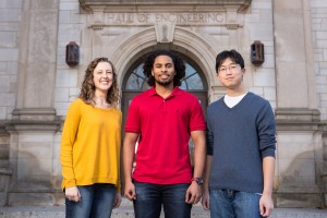 Lauren Feekin (from left), Edgar Escala and Connor Heo | Matt Reynolds, University of Arkansas