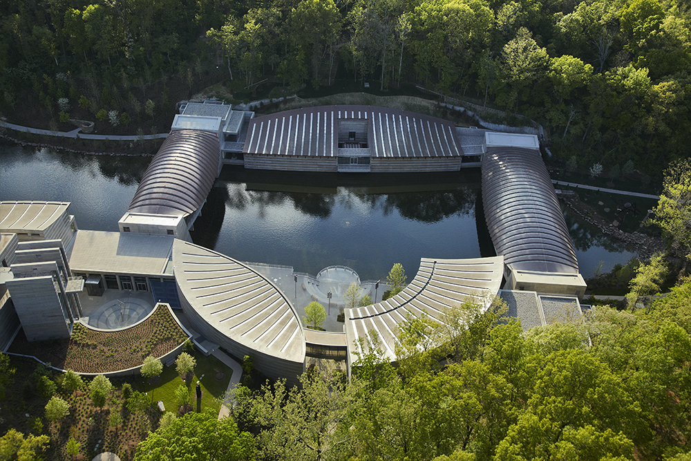 aerial view of Crystal Bridges Museum of American Art.