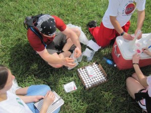 students organizing water samples