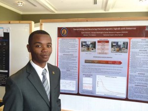 Jaylan Dawson presents his research on wireless electric power.