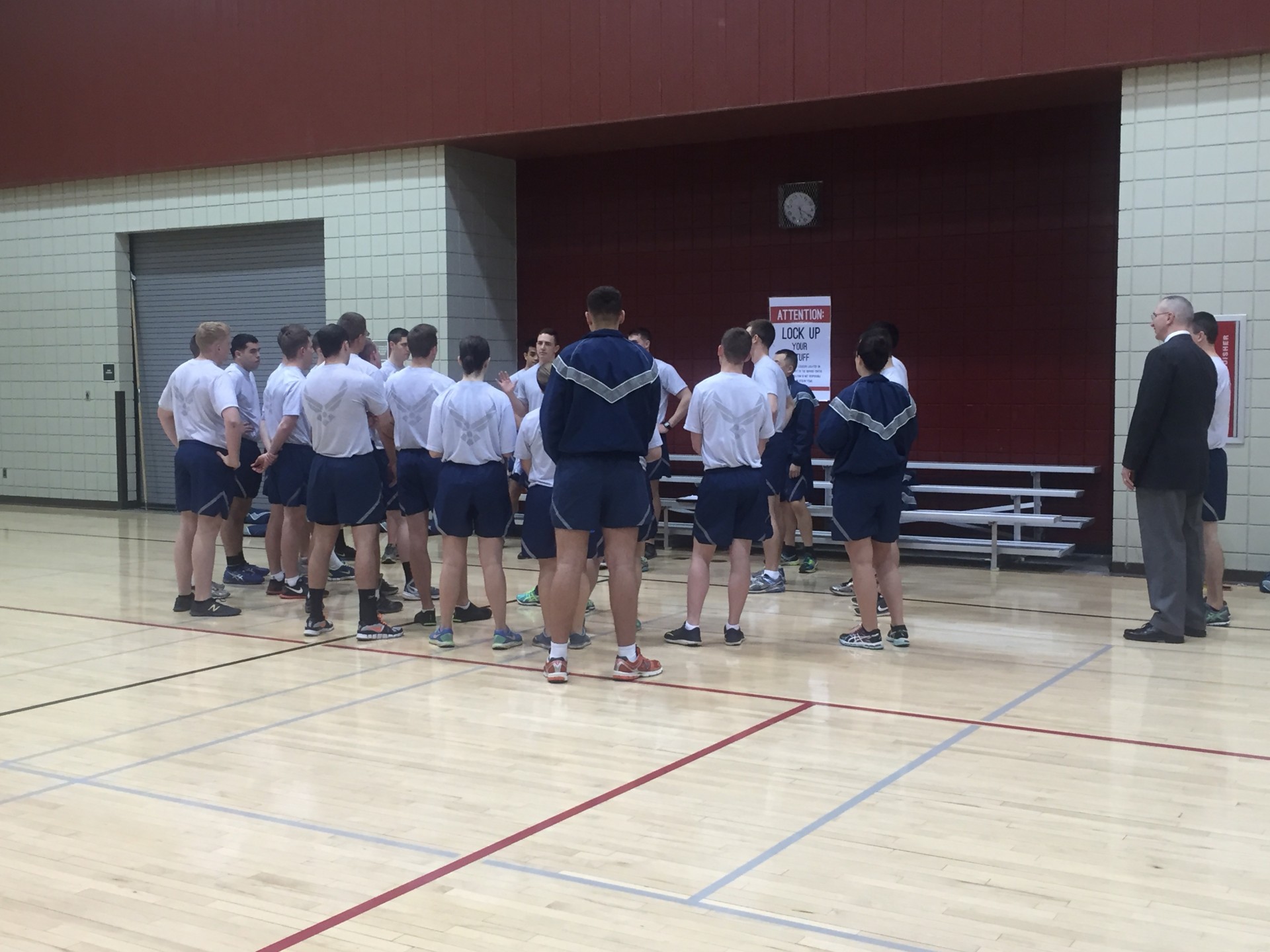 Air Force ROTC members group up during Friday's dodgeball game against the Army ROTC. | Photo by Amanda Bobo