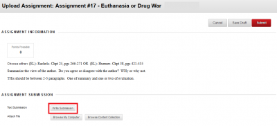 In the “Assignment Submission” Section, select Write Submission.