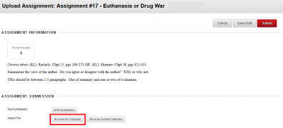 In the “Assignment Submission” section, select Browse My Computer to upload a file.