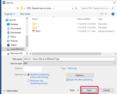 click save as pdf in word
