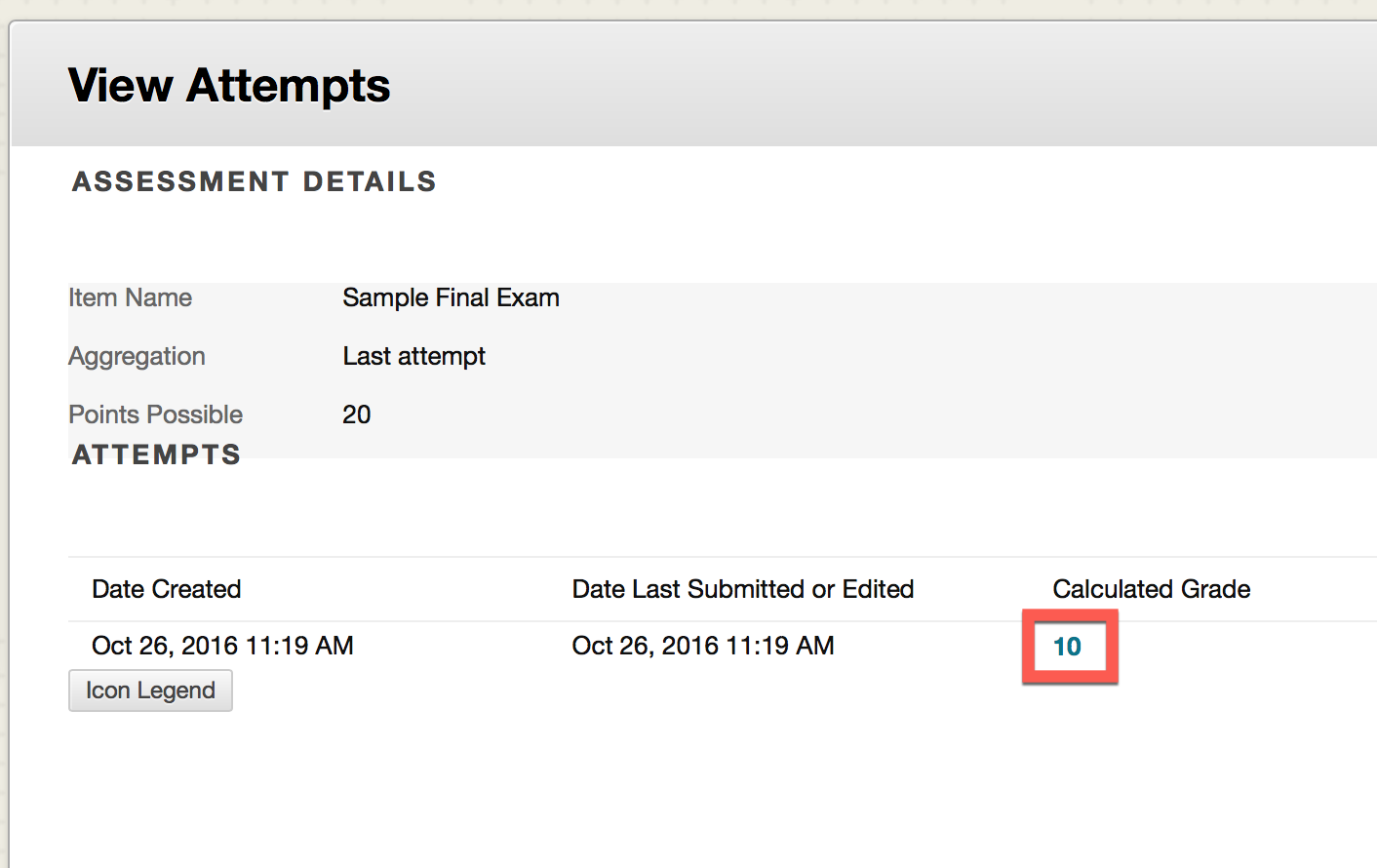 Your calculated grade is a link to your attempt