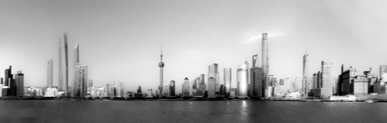 A combination of city skylined of AbuDhabi-Shanghai-NewYork.