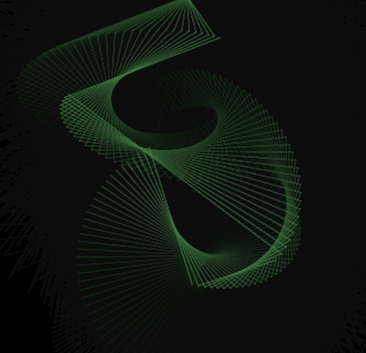 Rotating green lines on a black background.