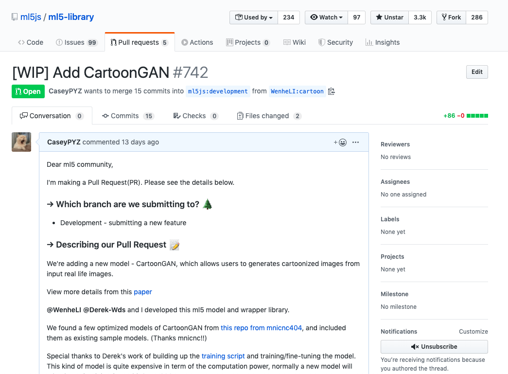 Ml5 Pull Request Screenshot