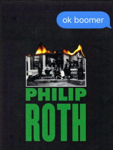 "American Pastoral" cover overlayed with "ok boomer"