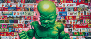 Ron English's Houston Bowery wall with green hulk baby in Nolita, New York City. 