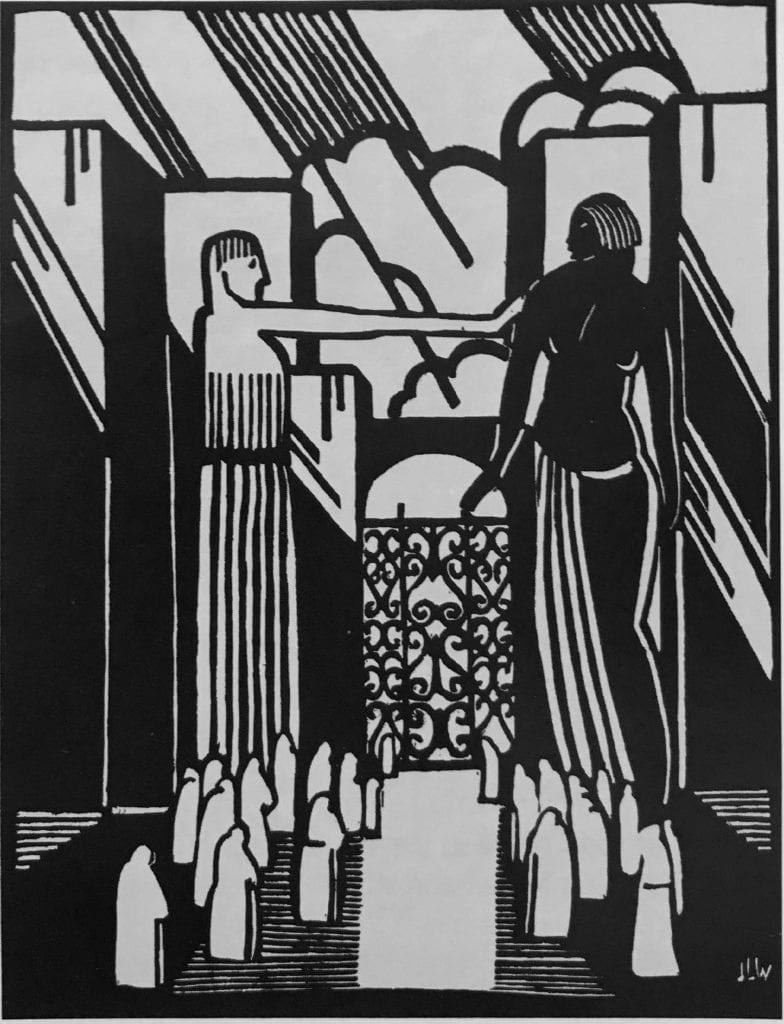 Figure 3. James L. Wells, Ethiopia at the Bar of Justice, 1928, linoleum cut print.