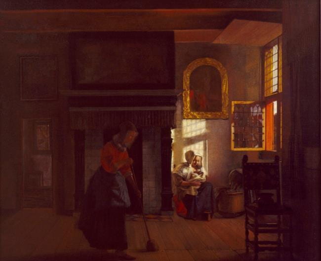 Figure 1. Pieter De Hooch, Mother and Child with a Serving Woman Sweeping, 1665, oil on canvas, 25 3/5 x 31 1/2 in. (65 x 80 cm). The Wernher Collection, London.