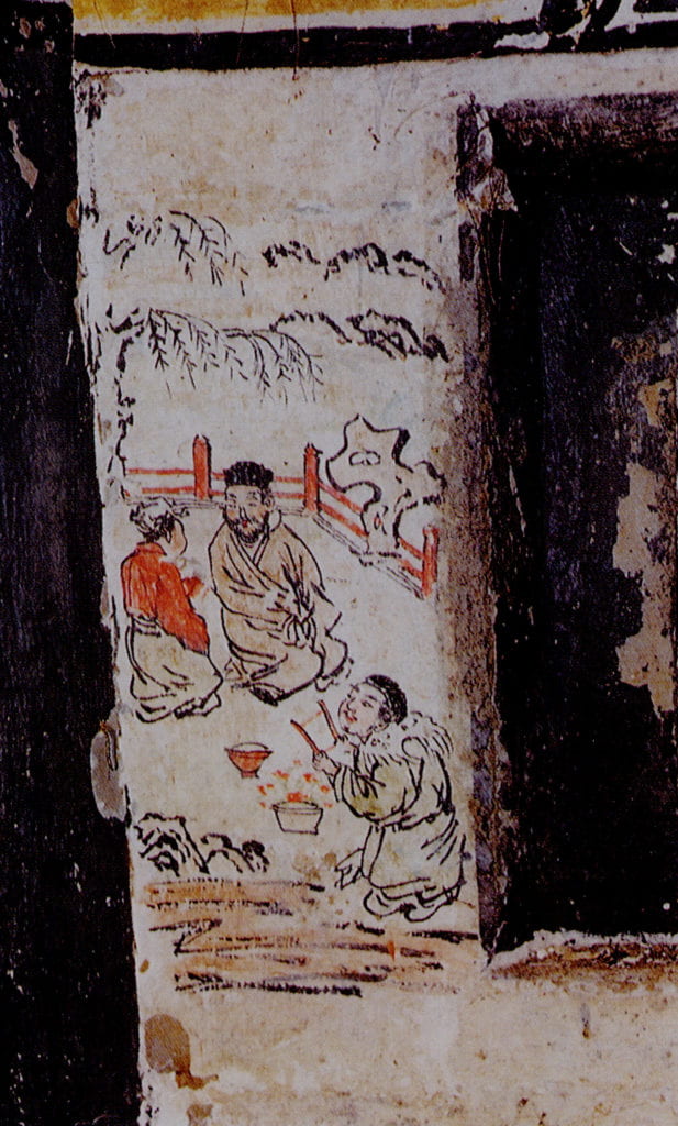 Figure 10A, 10B. Two images of filial piety story, 1306 CE. Eastern wall of Han Yi’s tomb, Tunliu, Shanxi. From Yang et al., “Shanxi Tunliu,” plate 9, fig. 4, and plate 10, fig. 3.