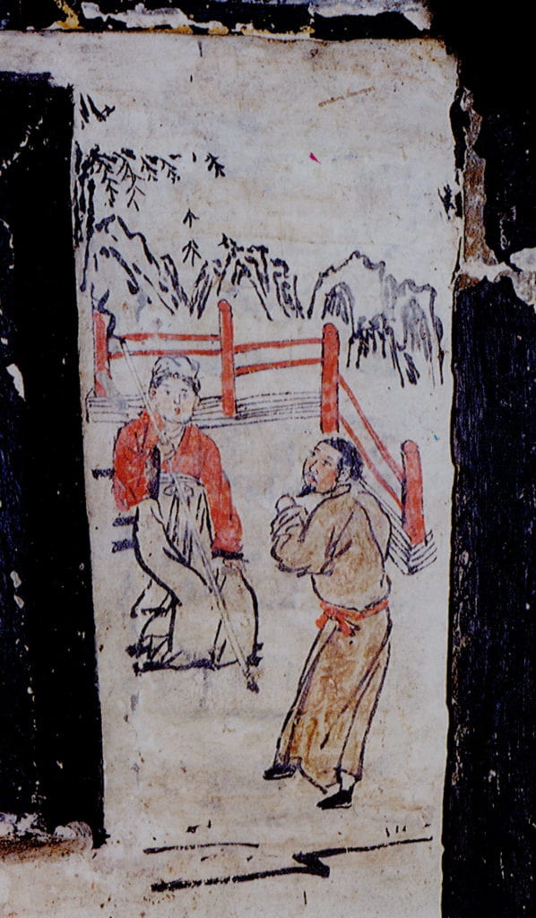 Figure 10A, 10B. Two images of filial piety story, 1306 CE. Eastern wall of Han Yi’s tomb, Tunliu, Shanxi. From Yang et al., “Shanxi Tunliu,” plate 9, fig. 4, and plate 10, fig. 3.