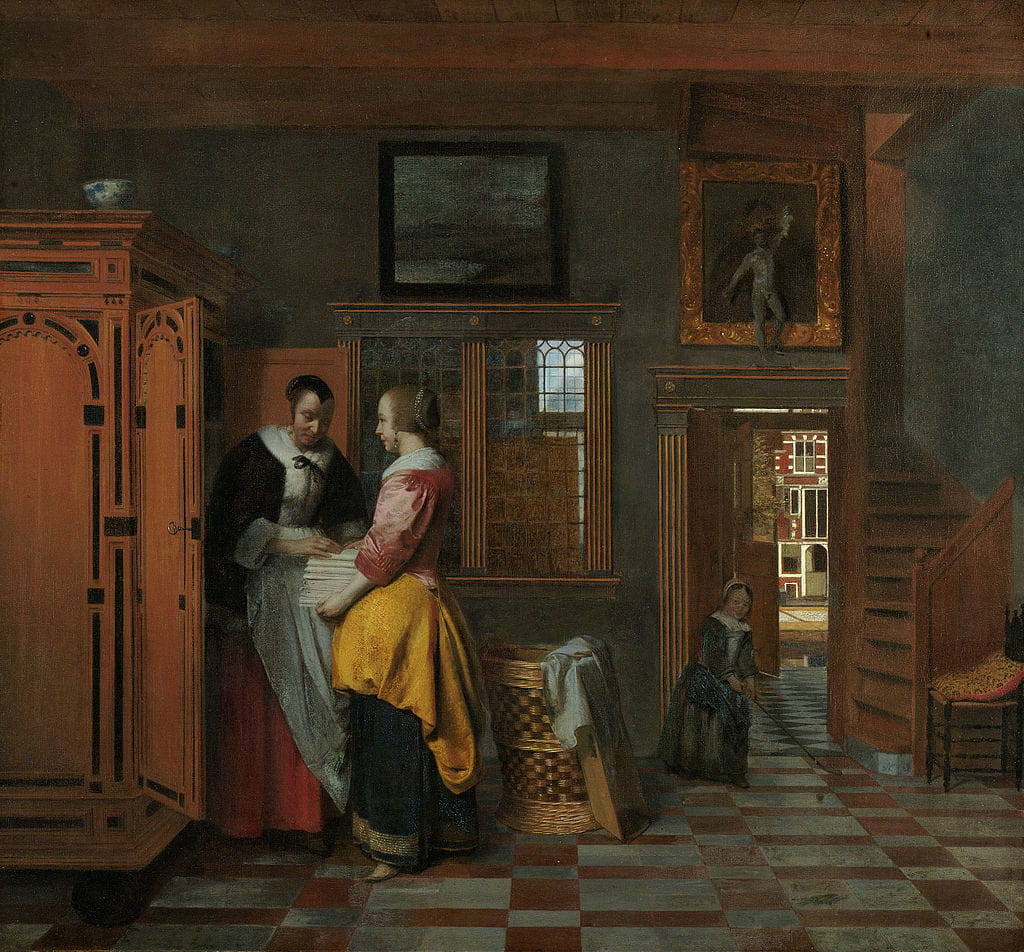 Figure 2. Pieter De Hooch, Two Women Beside a Linen Closet, 1663, oil on canvas, 27 9/16 x 29 3/4 in. (70 x 75.5 cm). Rijksmuseum, Amsterdam.