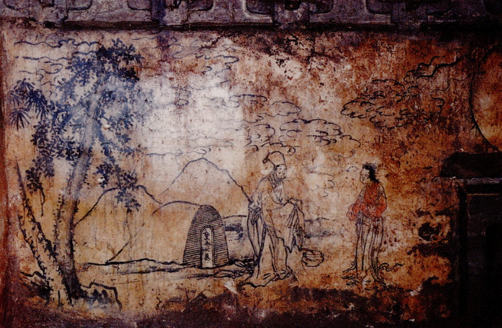 Figure 3. Story of Dongyong encountering the weaving-girl from Heaven, Yuan dynasty. Eastern wall of the Weishi tomb, Henan. From Liu et al., “Henan Weishixian,” 113, fig. 3.