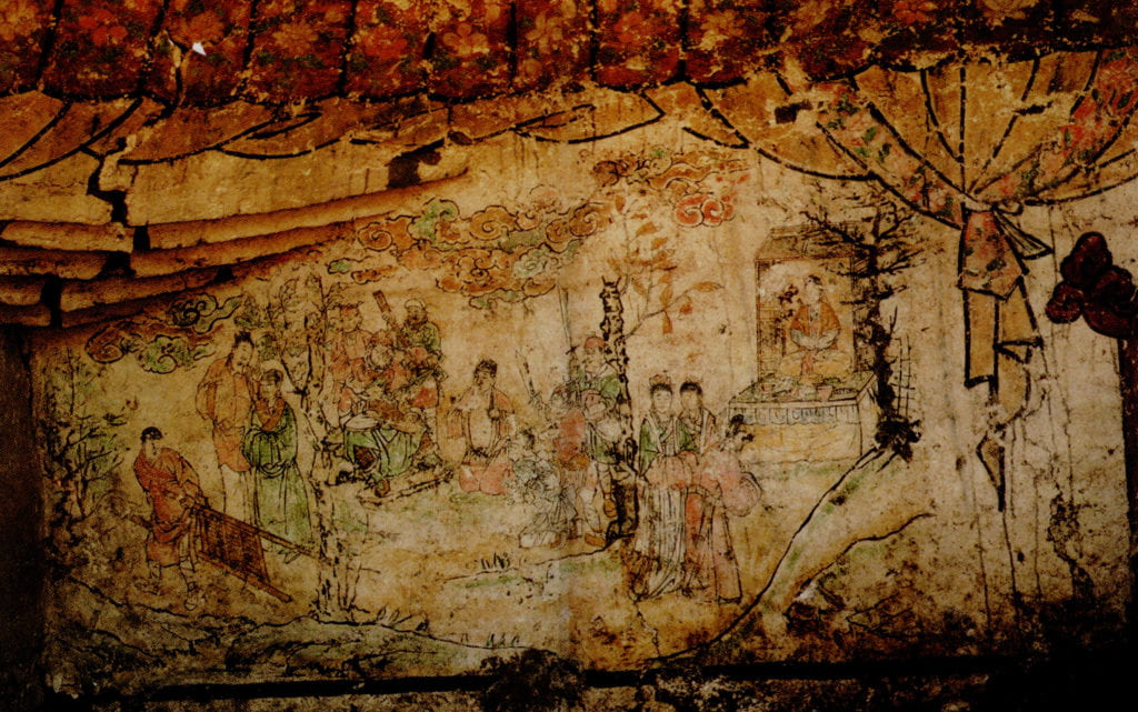 Figure 6. The story of Zhao Xiao (center), Yuan dynasty. Northern wall of the Zhaitang tomb, Beijing. From Zhongguo meishu quanji: mushi bihua, 166–67.