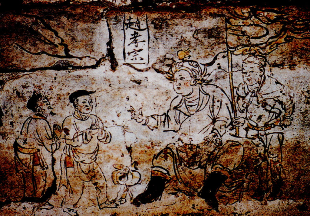 Figure 7. The story of Zhao Xiao, Jin Dynasty. Western wall of the Tunliu Songcun tomb, Shanxi. From Zhu et al., “Shanxi Tunliu Songcun,” 60.