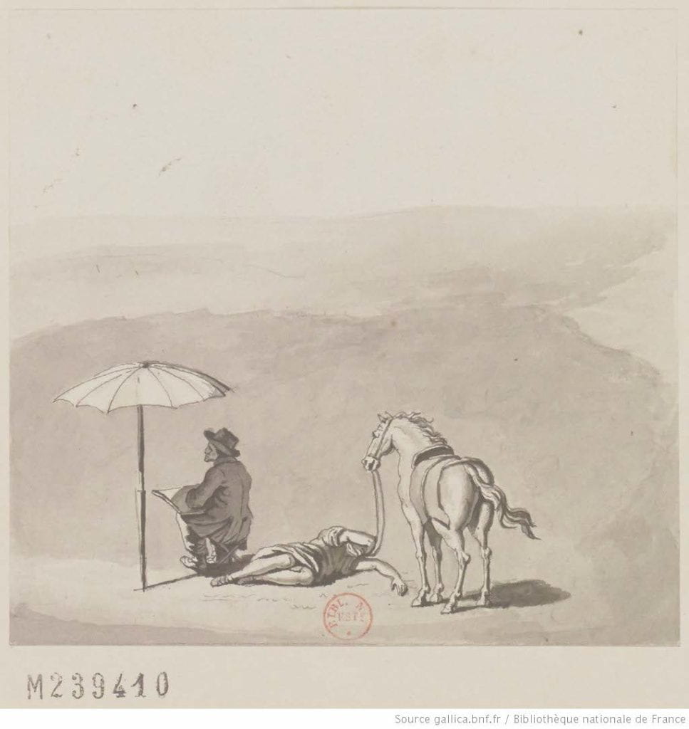 Fig. 20 Cécile, [Dessinateur à l’ombre d’un parasol], 1798-1809, lavis d'encre et plume. 11.3 x 11.9 cm. Bibliothèque nationale de France. Paris, France.