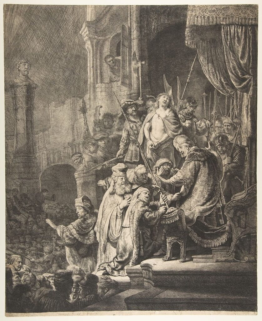 Etching of a religious scene.