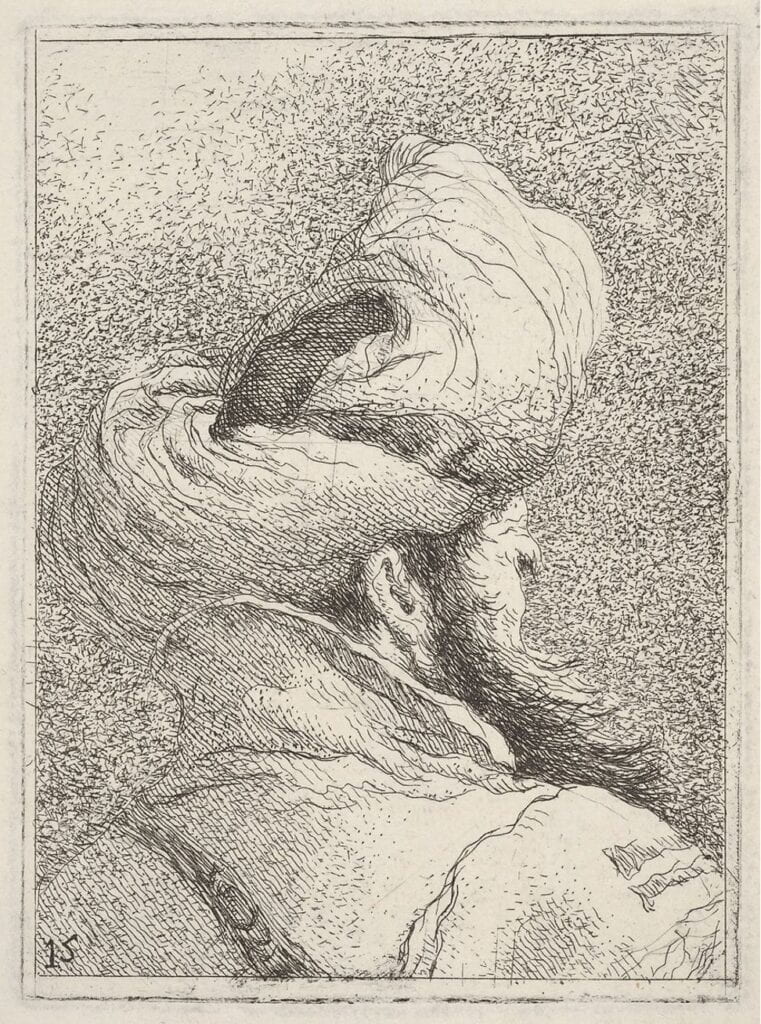 Drwaing of a person facing away from the viewer.