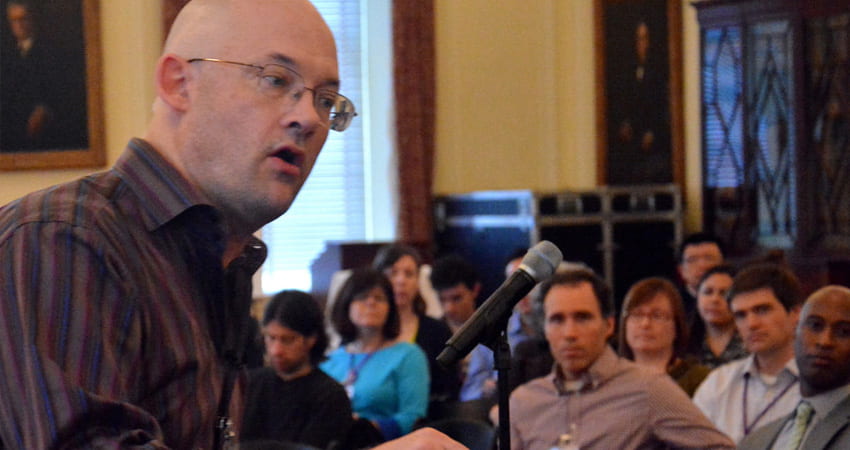 unMeeting keynote speaker Clay Shriky. Photo by Jeff Barry