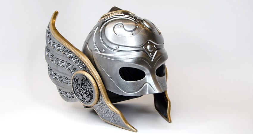 3D printed helmet based on designs in Marvel's Thor comic book