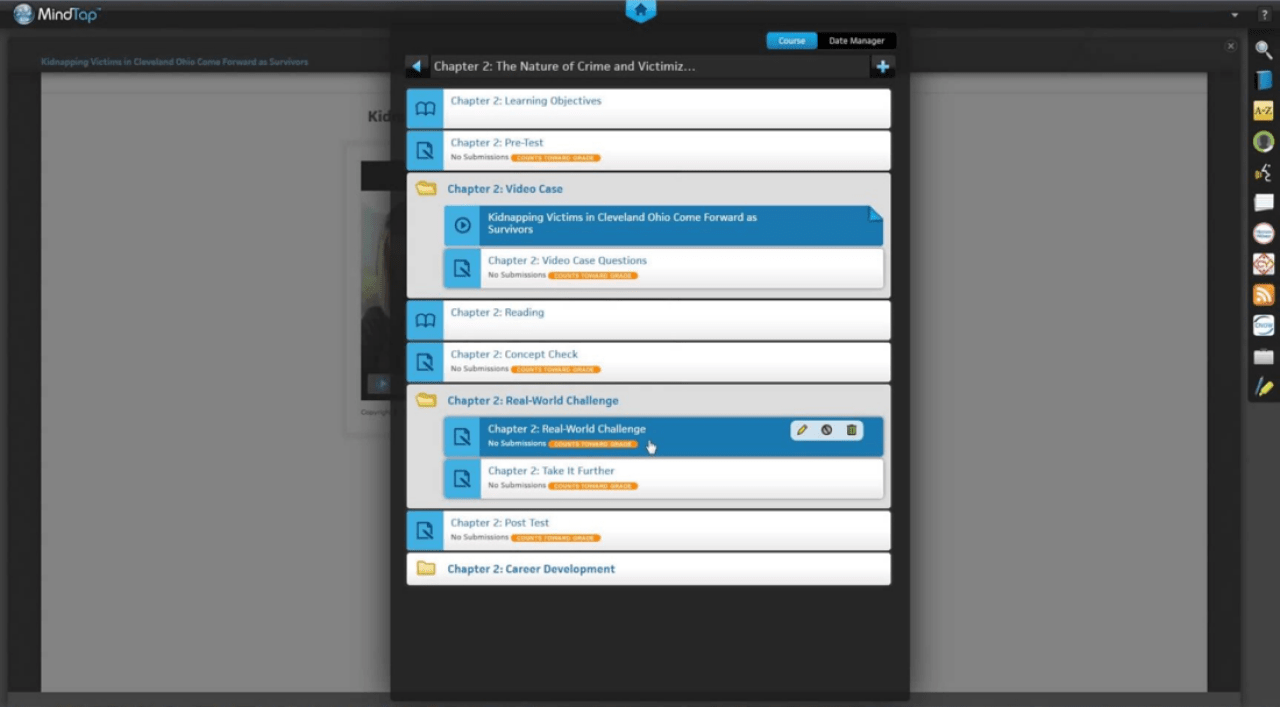 screencap of the MindTap interface