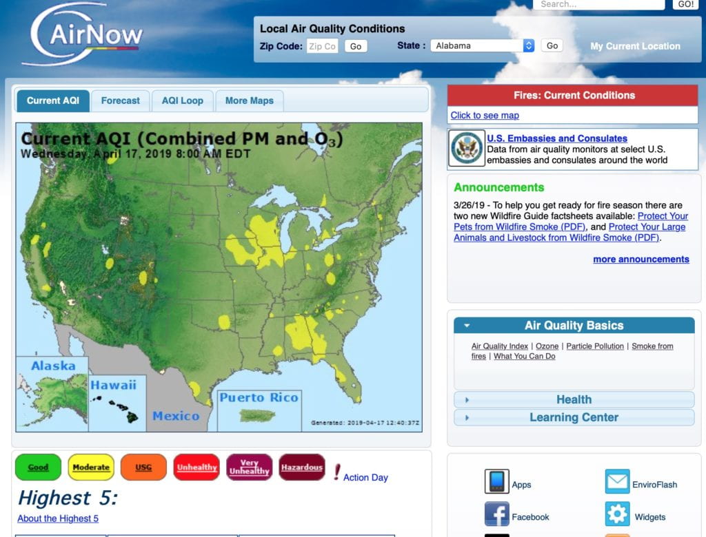 Every day the Air Quality Index (AQI) tells you how clean or polluted your outdoor air is, along with associated health effects that may be of concern. The AQI translates air quality data into numbers and colors that help people understand when to take action to protect their health.