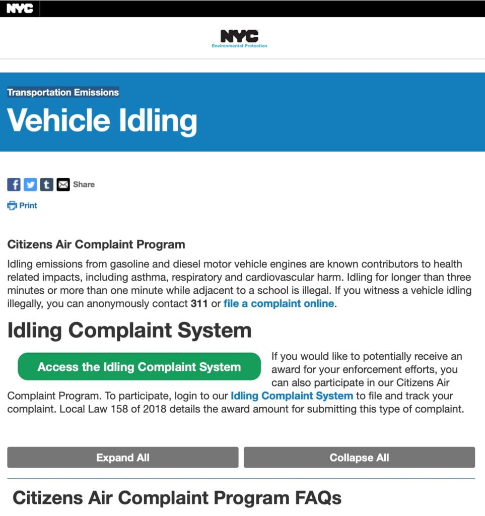 DEP idling complaint form