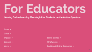 Slide reading "For Educators: Making Online Learning Meaningful for Students on the Autism Spectrum"