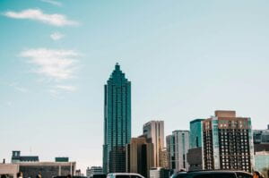 A photo of the Atlanta skyline at dusk