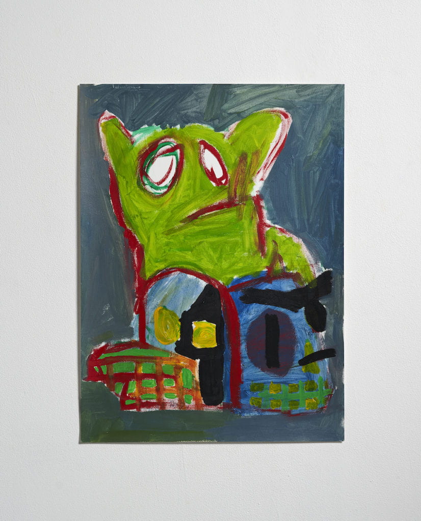 Abstract painting of a green monster.