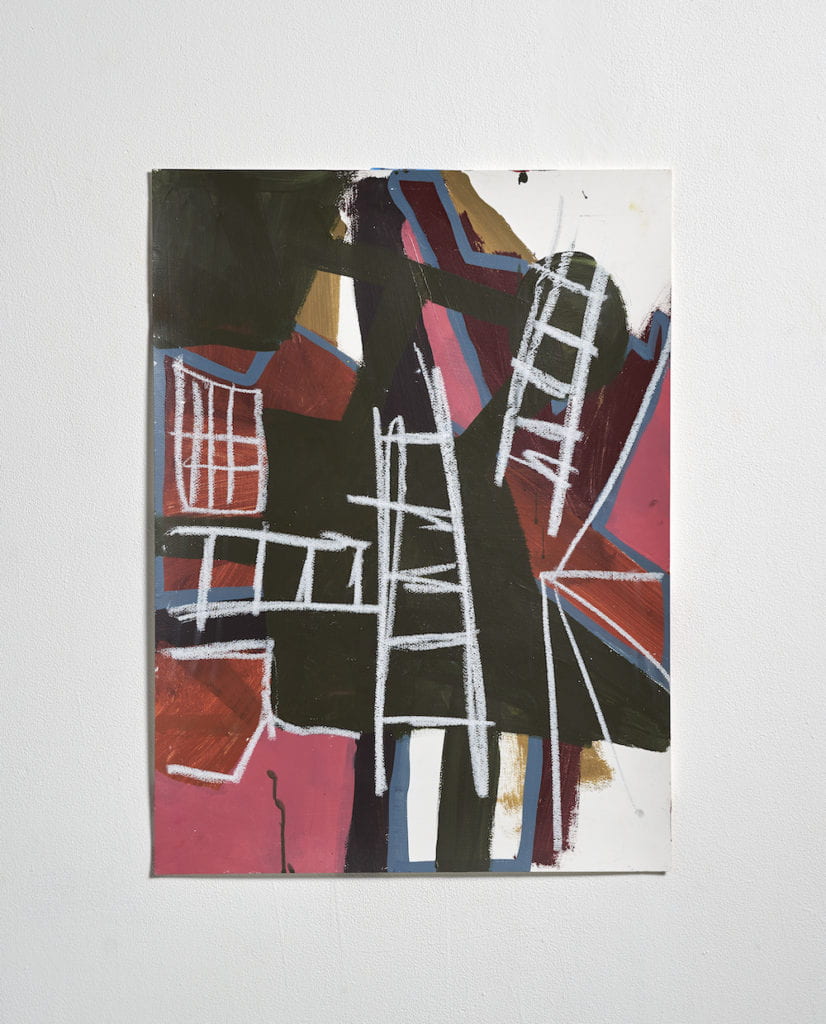 Abstract painting ladders, black and pink.