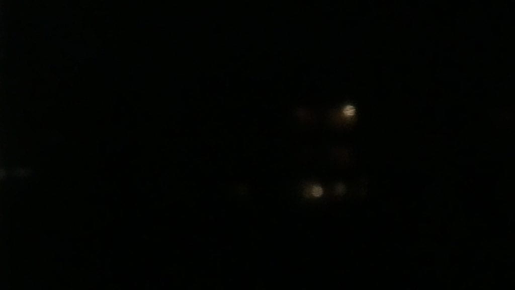 Blurry image of lights at night.