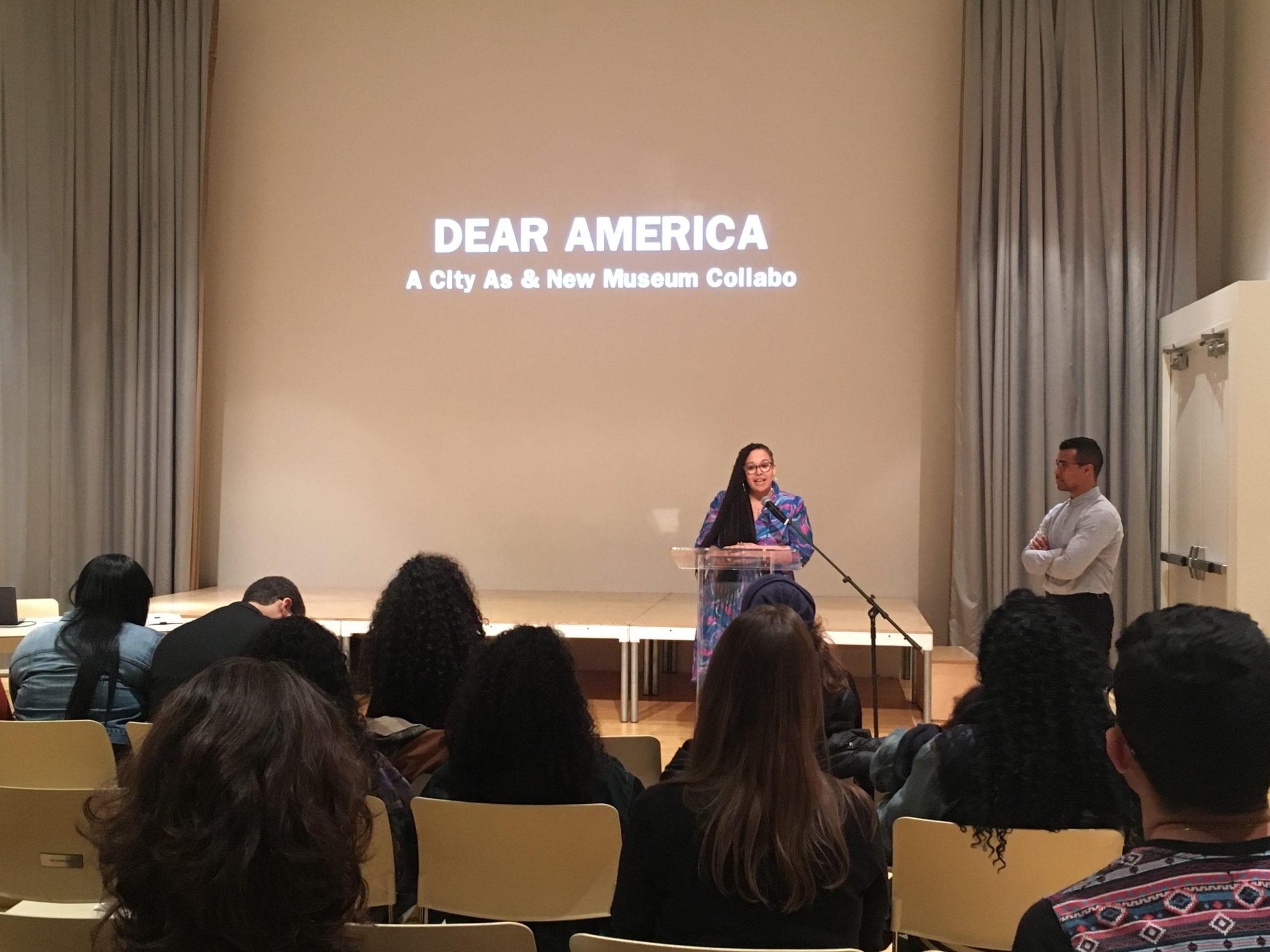 Tiffany Jones presenting on Dear American: A City As and New Museum Collaboration. 